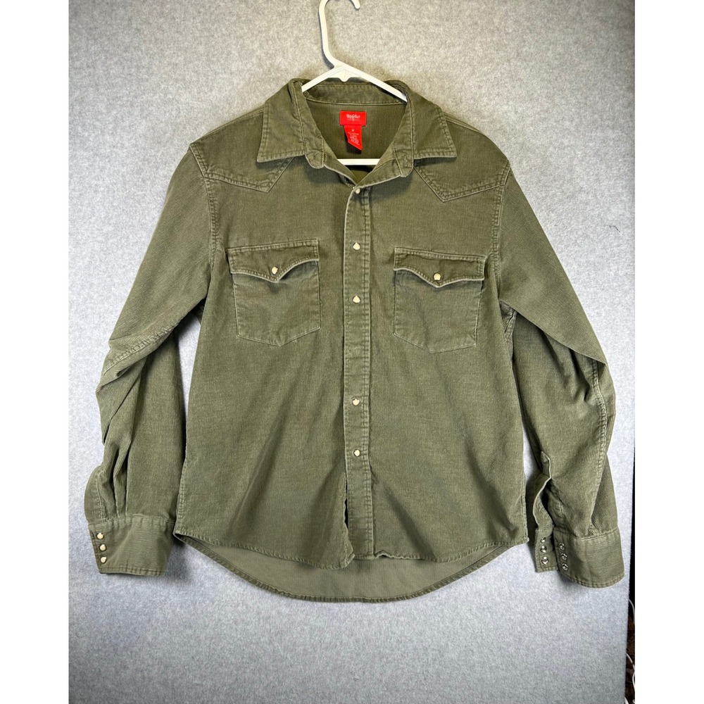 DMG*Missomi Supply Co Mens Olive Green Corduroy Western Pearl Snap Shirt Size M